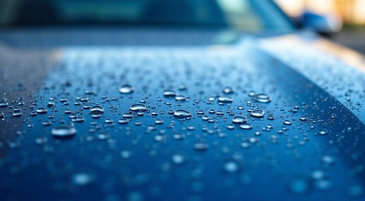 ワックスとコーティングの仕上がりの違いを示す高級車のディテール