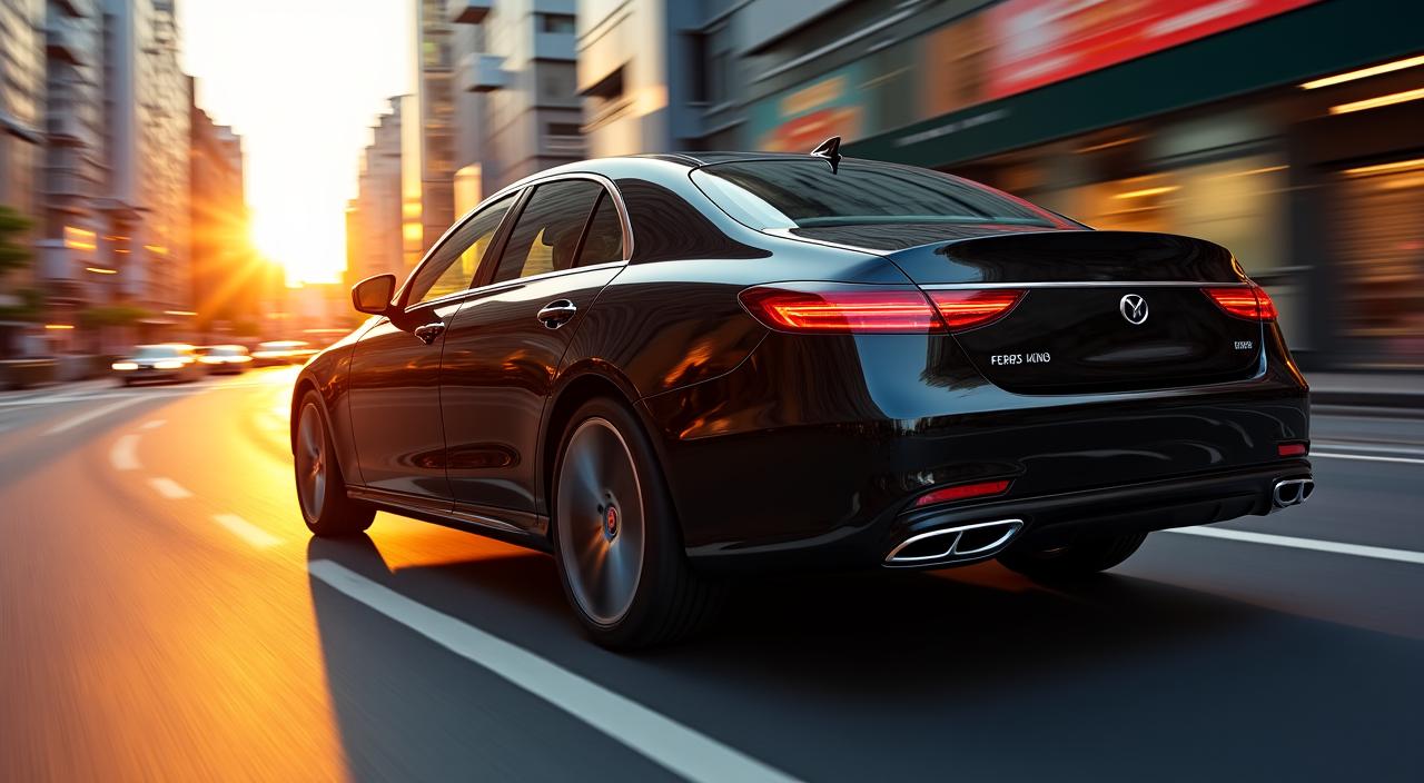 東京の街並みを走るピカピカの高級車